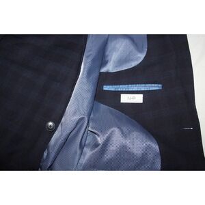 NHP Men's 46L Navy Windowpane Blazer 2-Button 2-Vent Poly Rayon Stretch